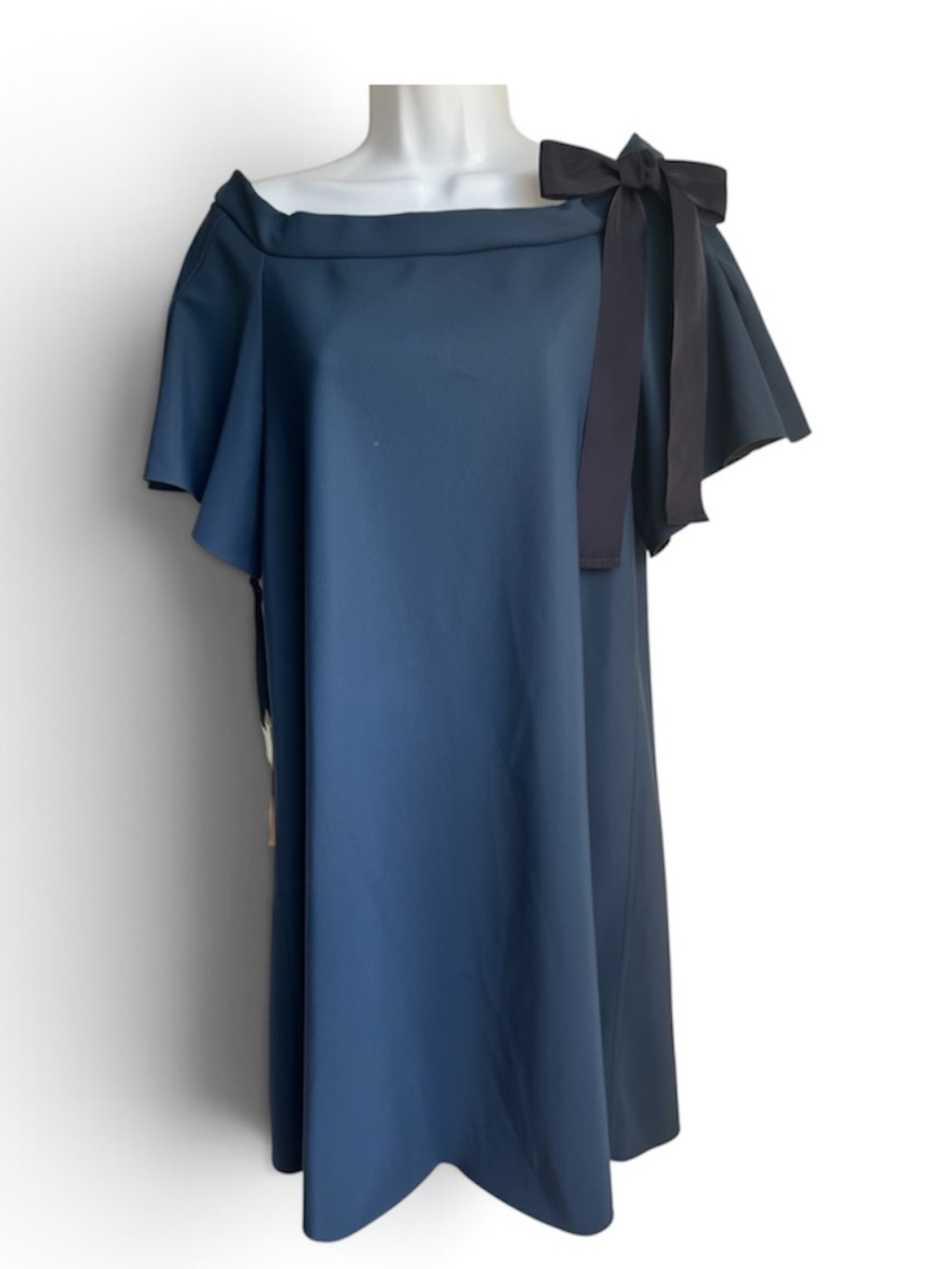 PINKO Italian Designer Bravo Abito Blue Bow Off-Shoulder Mini Dress
